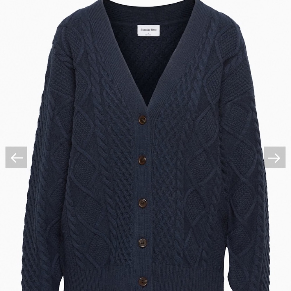 Aritzia Sunday Best Lenora Navy Blue Cable Knit Cardigan Sweater Size M